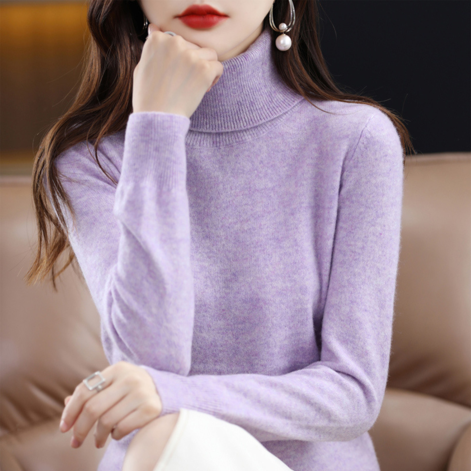 Turtleneck Sweater Soft Knit Roll-Neck
