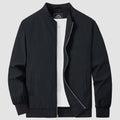 Lightweight bomber windbreaker jacket in black, front view