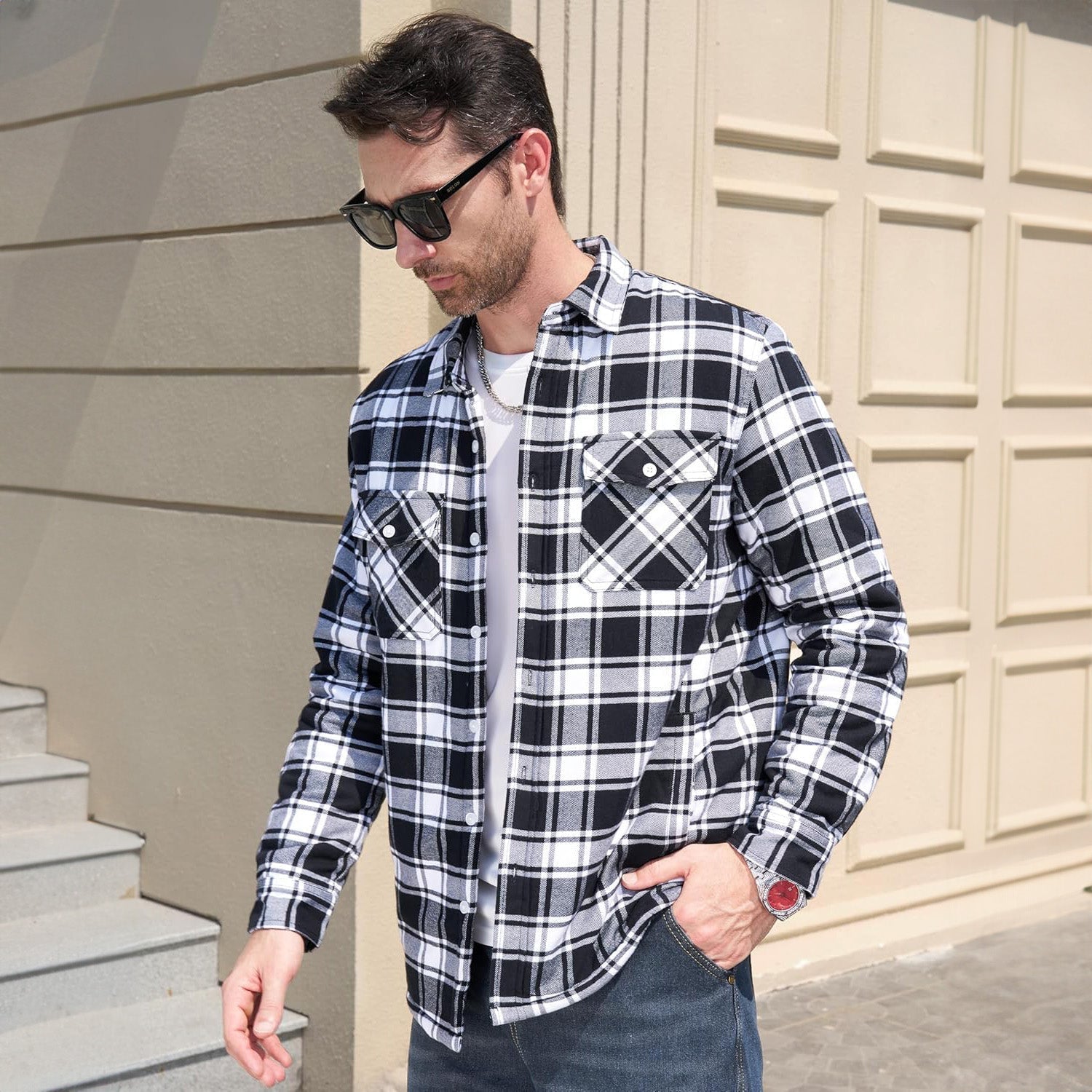 Flannel Shirt Jacket Fleece-Lined