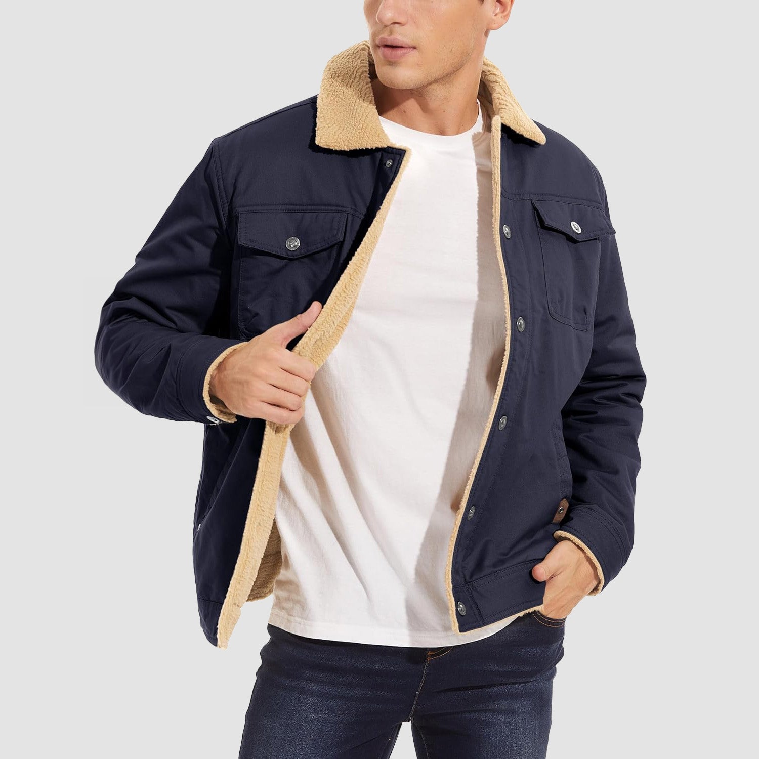 Sherpa-Lined Trucker Jacket  Cotton