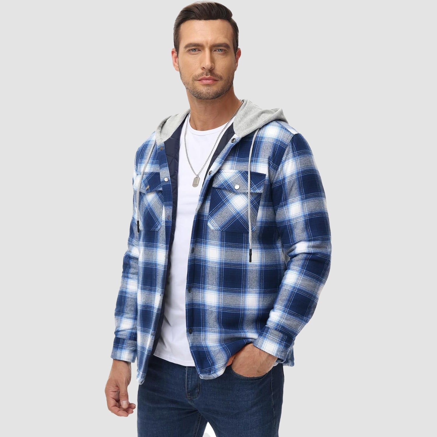Hooded Quilted Jacket Warm Flannel Style