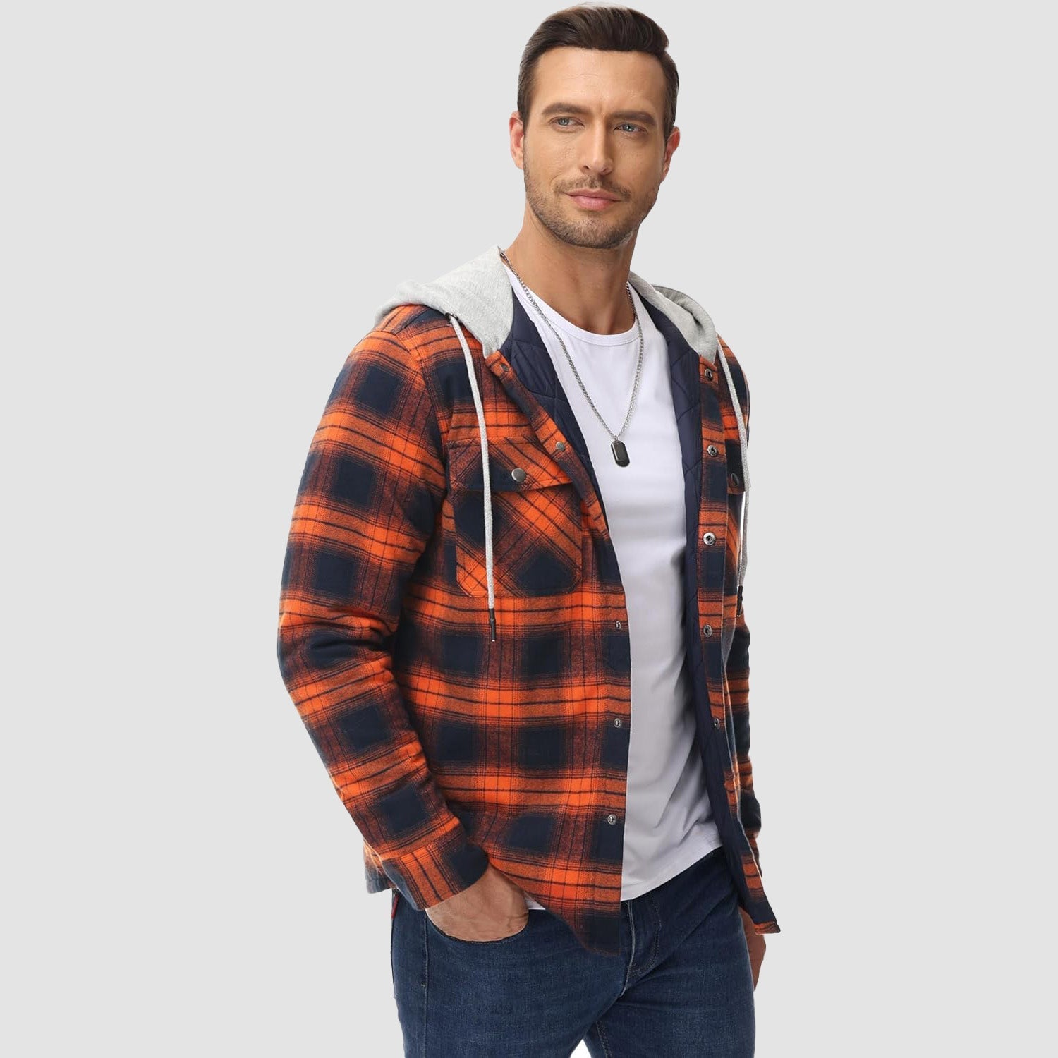 Hooded Quilted Jacket Warm Flannel Style
