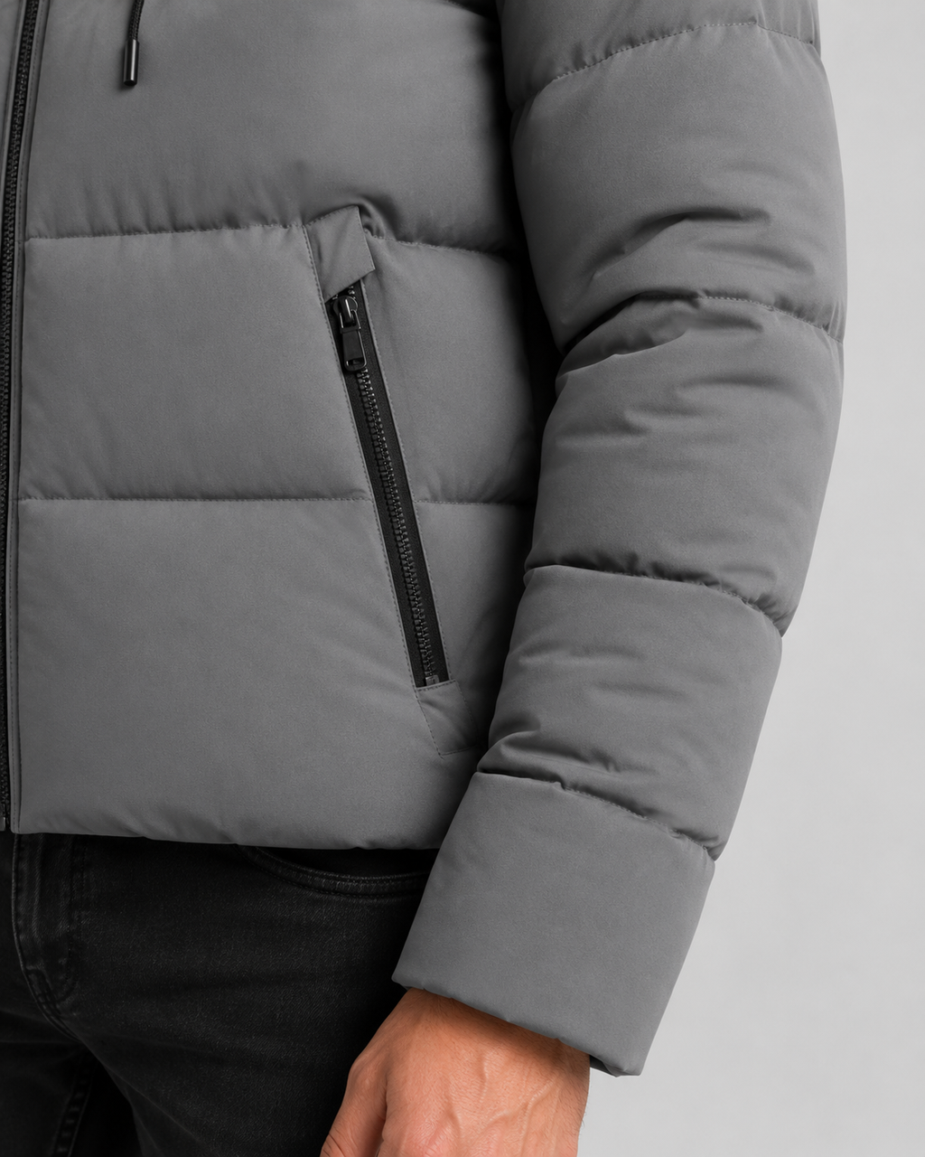 Quilted Puffer Jacket Drawstring Hood Zip Pockets