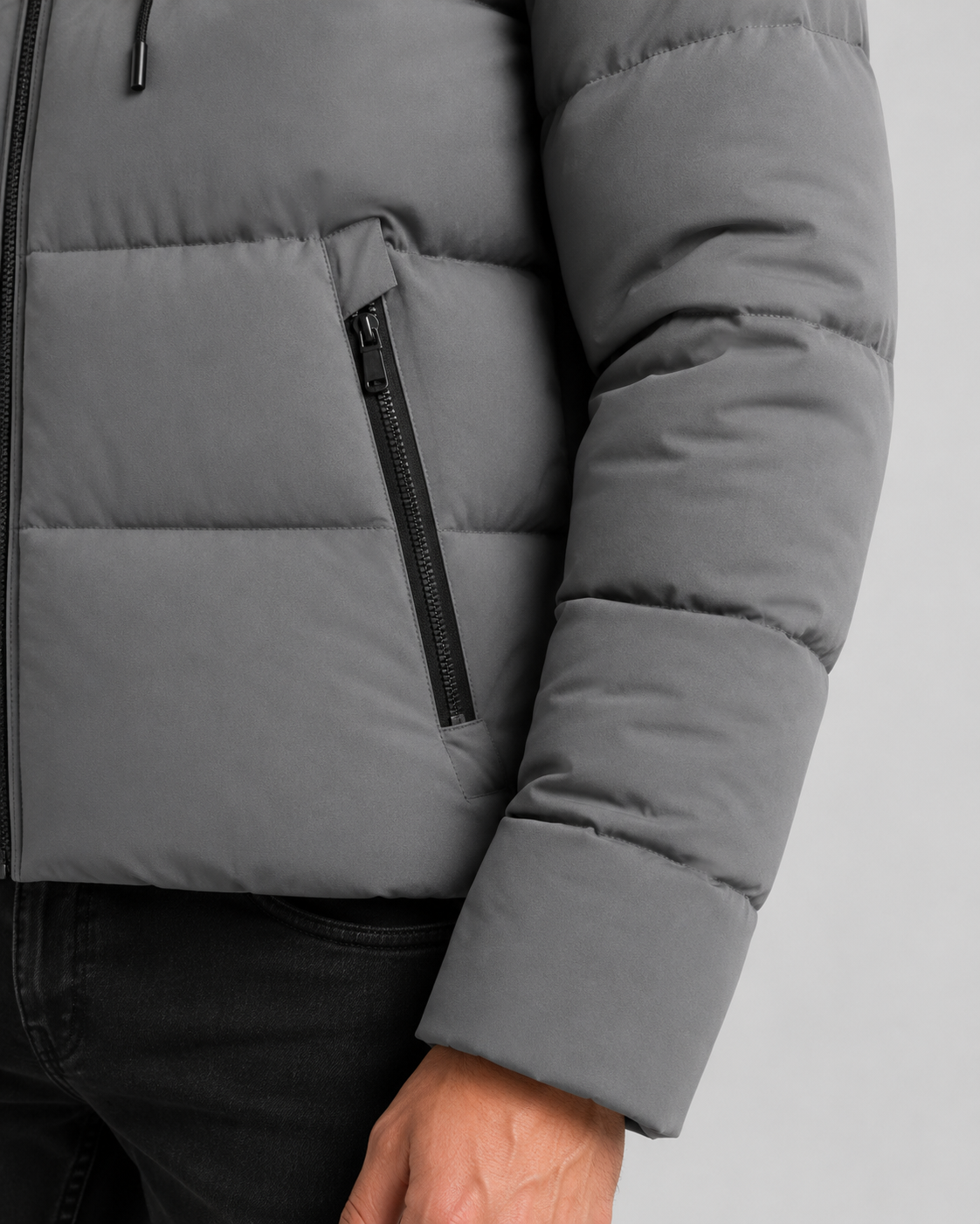 Quilted Puffer Jacket Drawstring Hood Zip Pockets