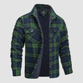 Quilted flannel padded shirt jacket in green, front view