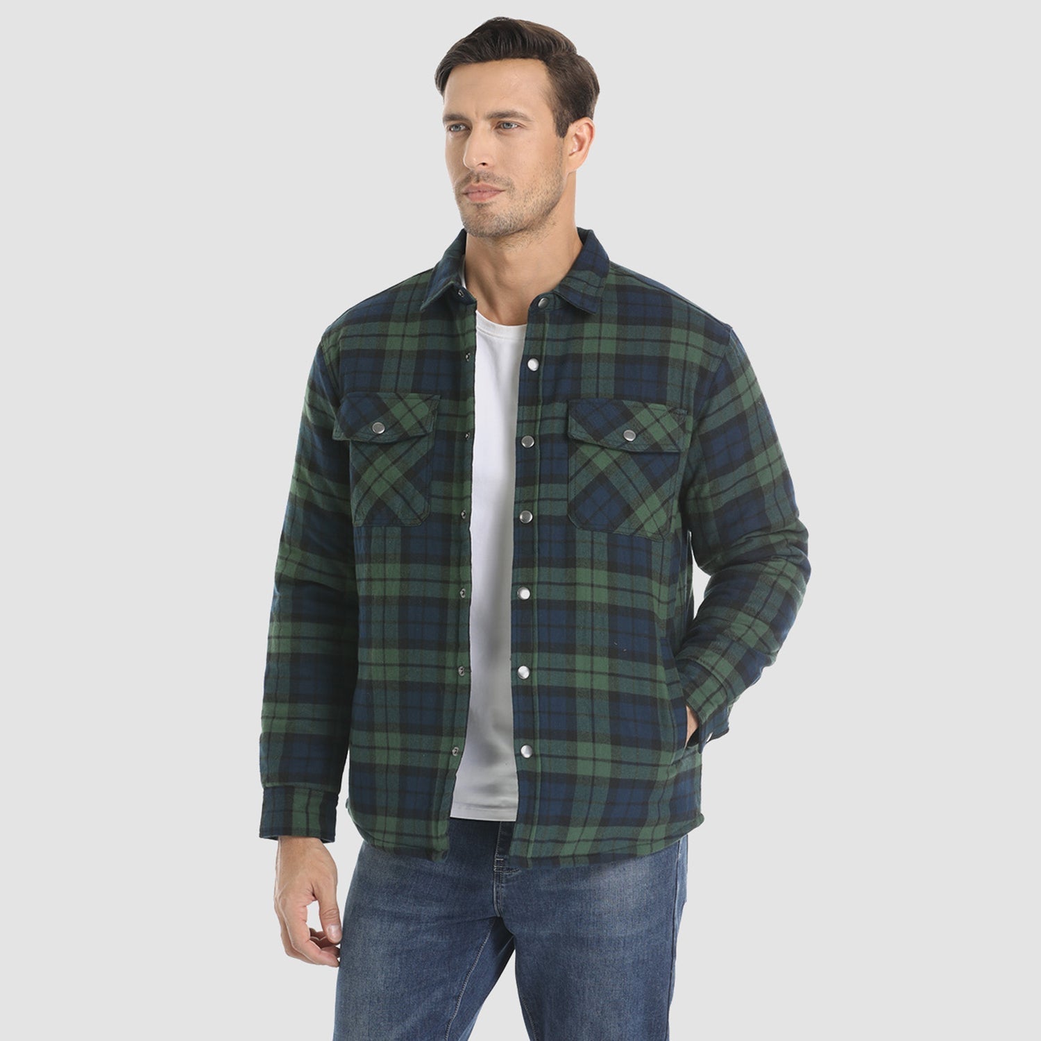 Quilted Flannel Jacket Padded Warm