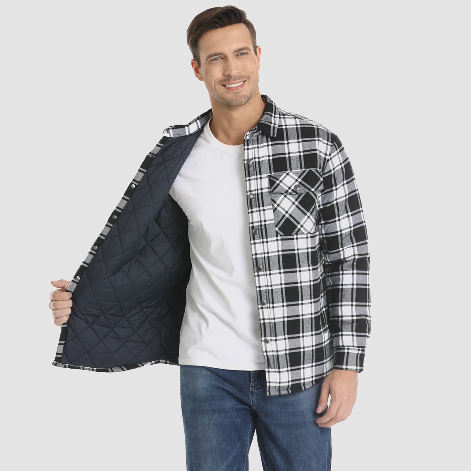 Quilted Flannel Jacket Padded Warm