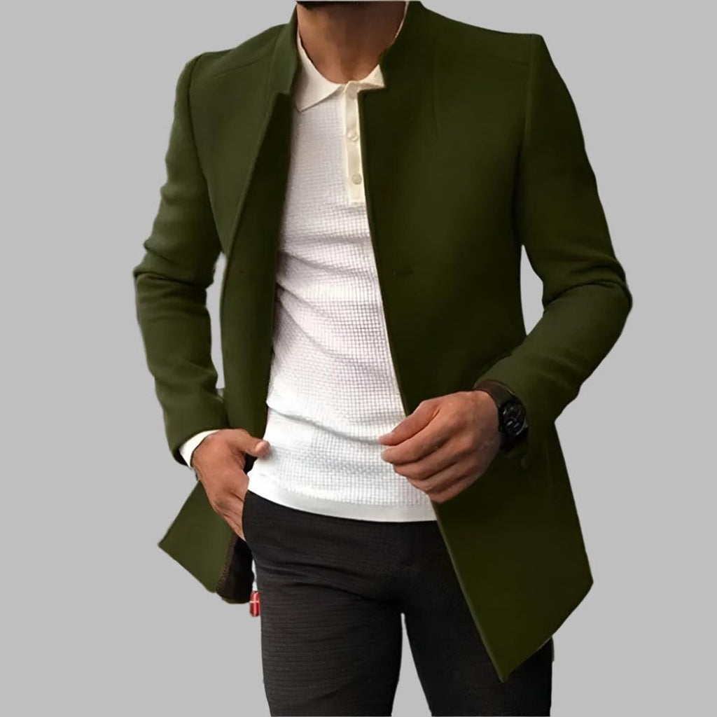 Collarless Wool-Blend Jacket - Tailored Slim Fit