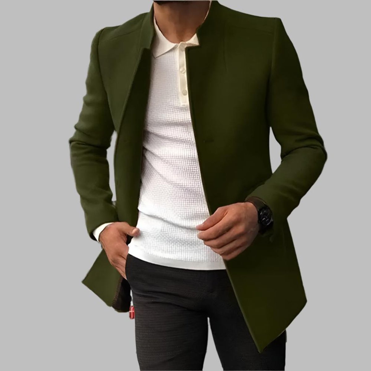 Collarless Wool-Blend Jacket - Tailored Slim Fit
