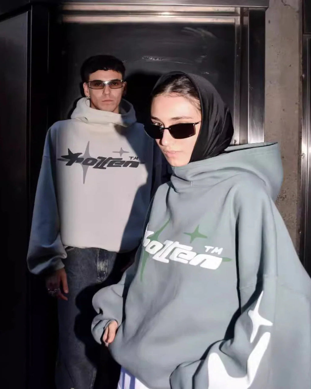 Star Print Hoodie Baggy Kangaroo Pocket