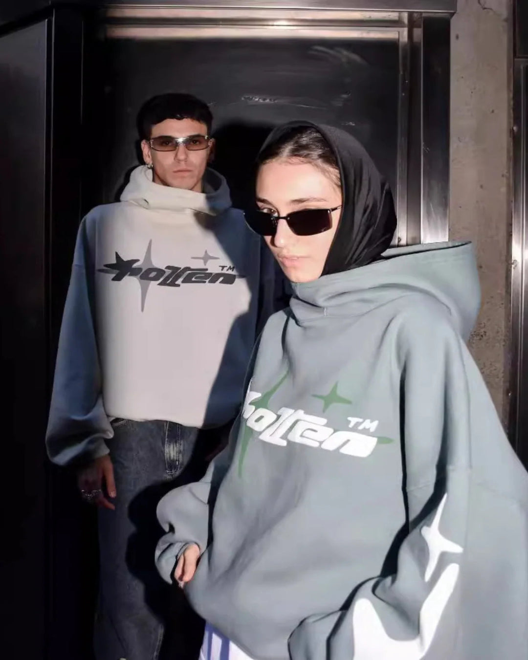 Star Print Hoodie Baggy Kangaroo Pocket