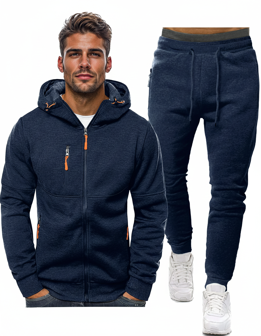 Two piece slim fit tracksuit in dark grey, front view