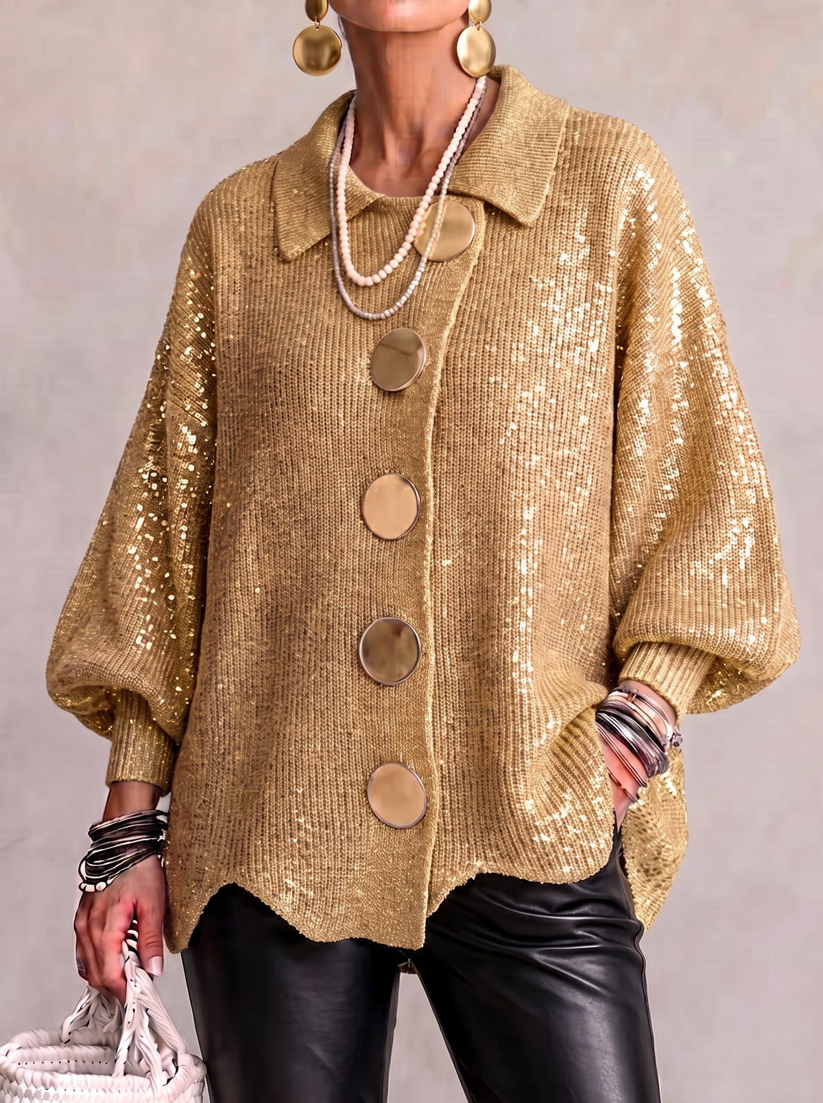 Oversized Cardigan Knit Scalloped Hem