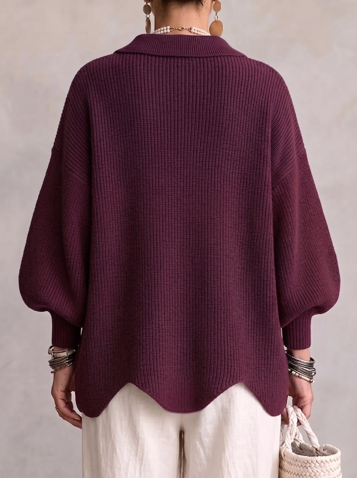 Oversized Cardigan Knit Scalloped Hem