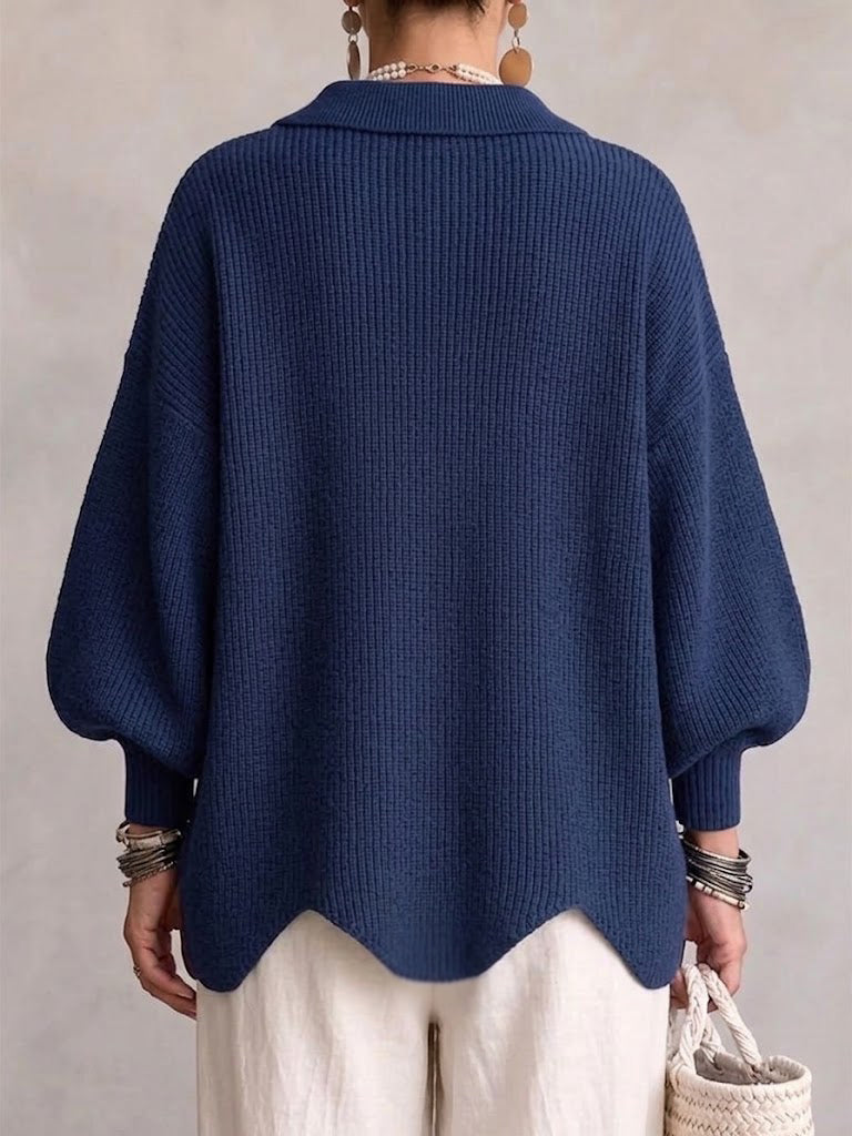 Oversized Cardigan Knit Scalloped Hem