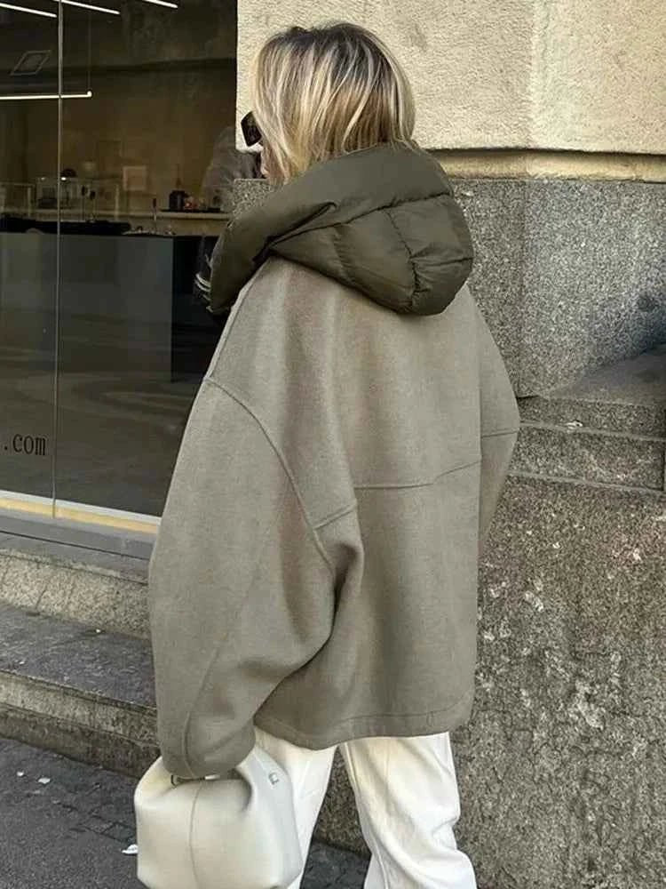 Quilted Jacket Oversized Hooded Concealed Zip