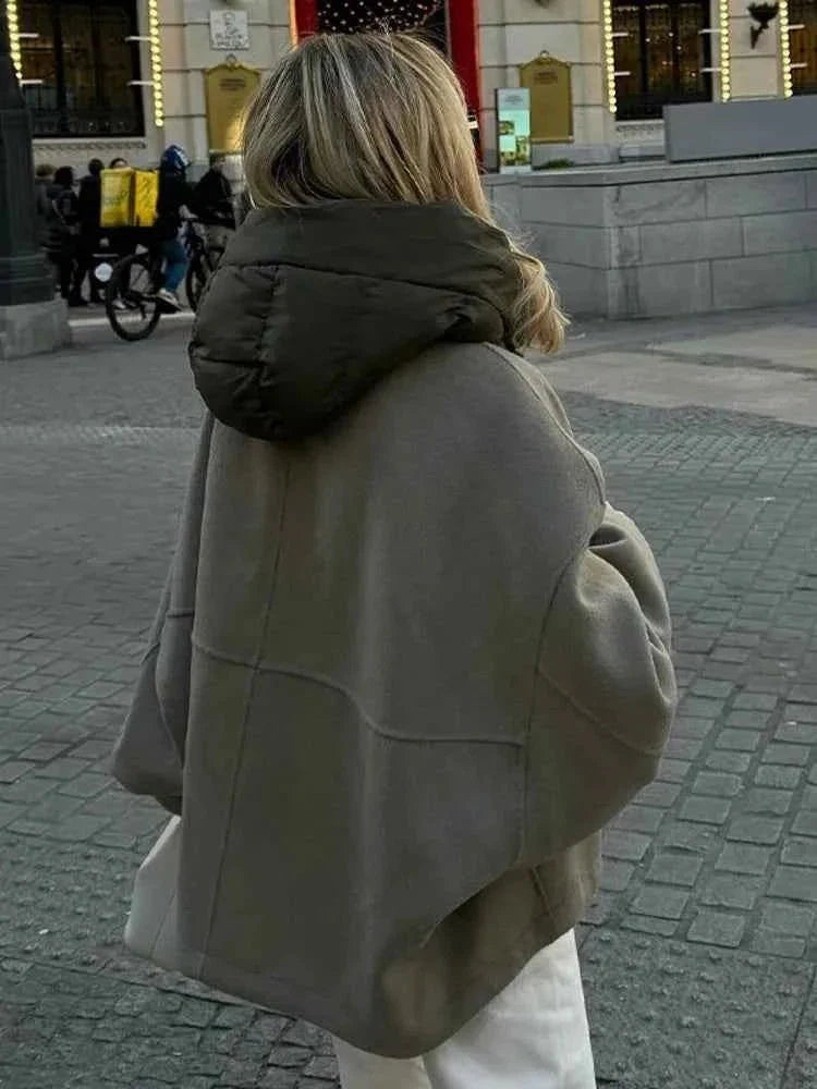 Quilted Jacket Oversized Hooded Concealed Zip
