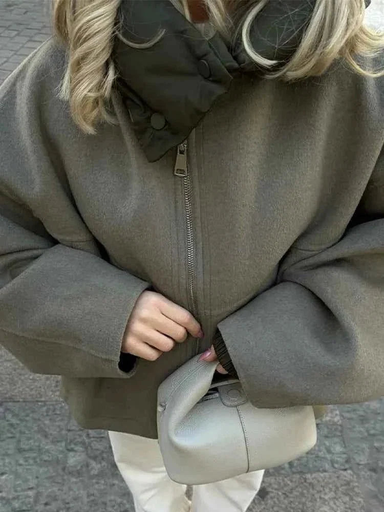 Quilted Jacket Oversized Hooded Concealed Zip