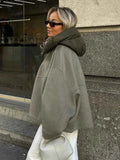 Quilted Jacket Oversized Hooded Concealed Zip