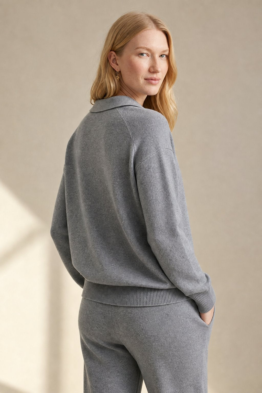 Knit Set Polo Collar Harem Trousers