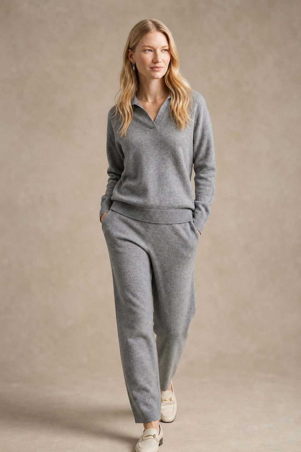 Knit Set Polo Collar Harem Trousers