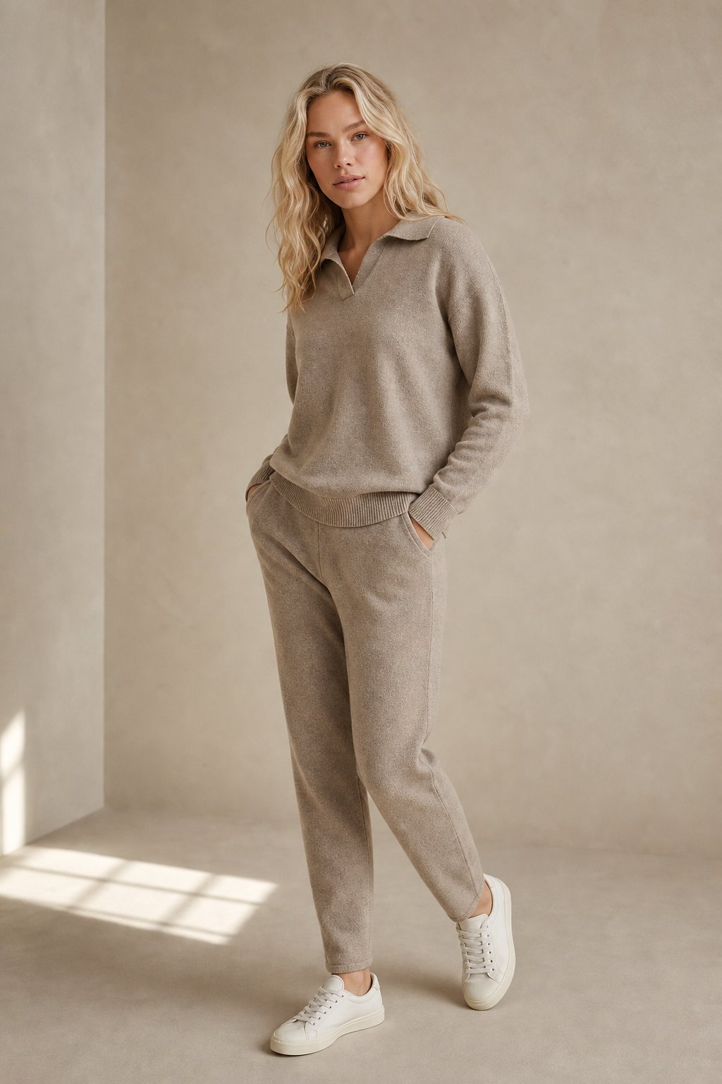 Knit Set Polo Collar Harem Trousers