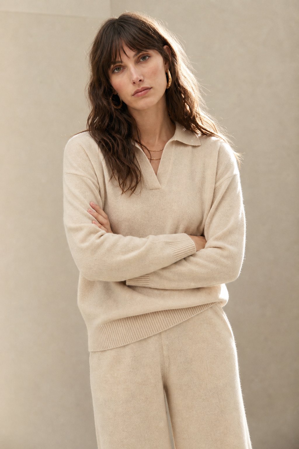 Knit Set Polo Collar Harem Trousers