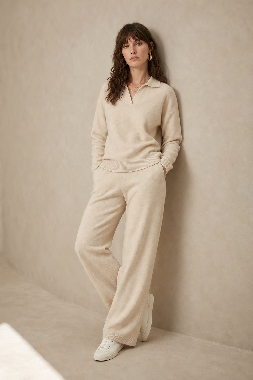 Knit Set Polo Collar Harem Trousers