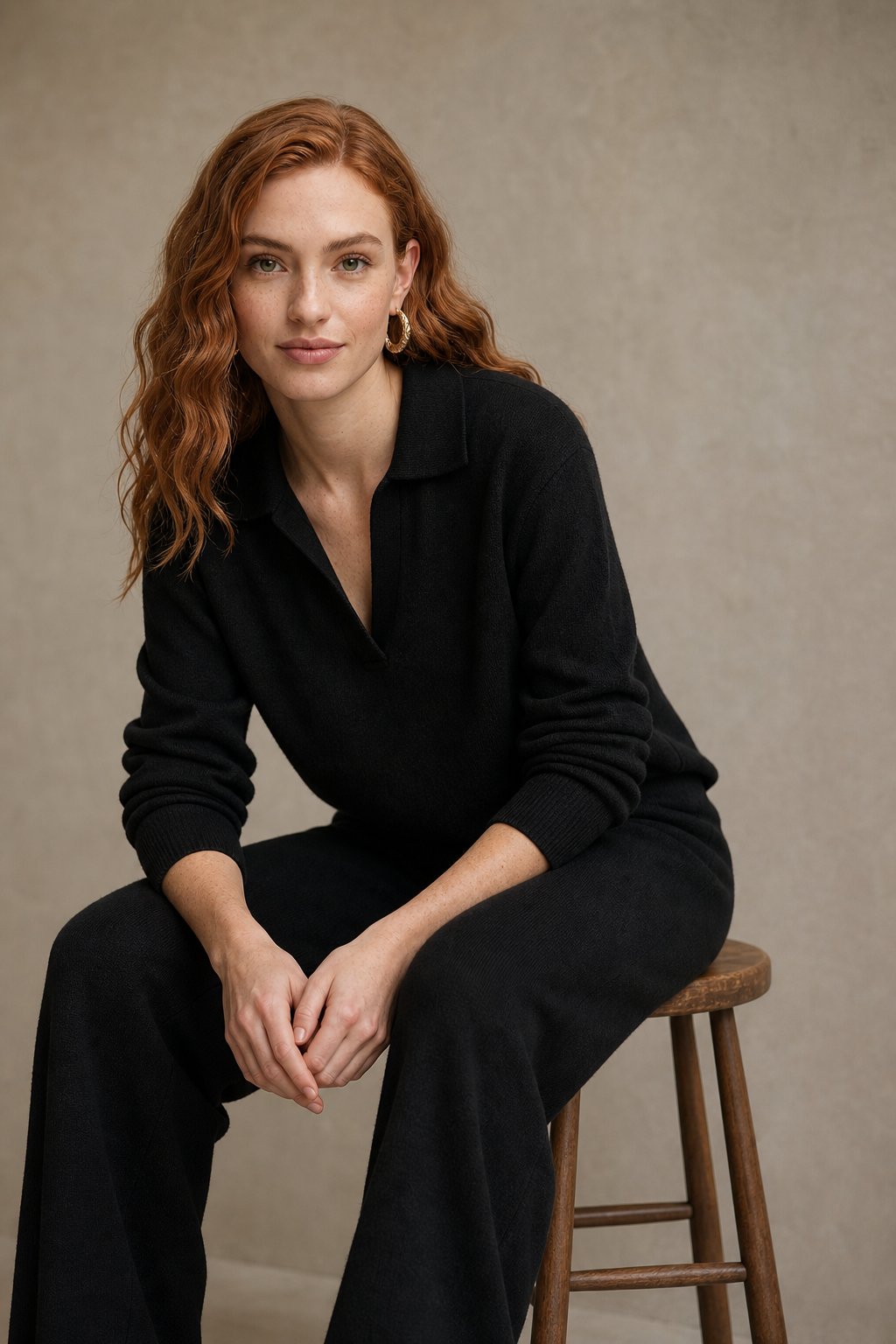 Knit Set Polo Collar Harem Trousers
