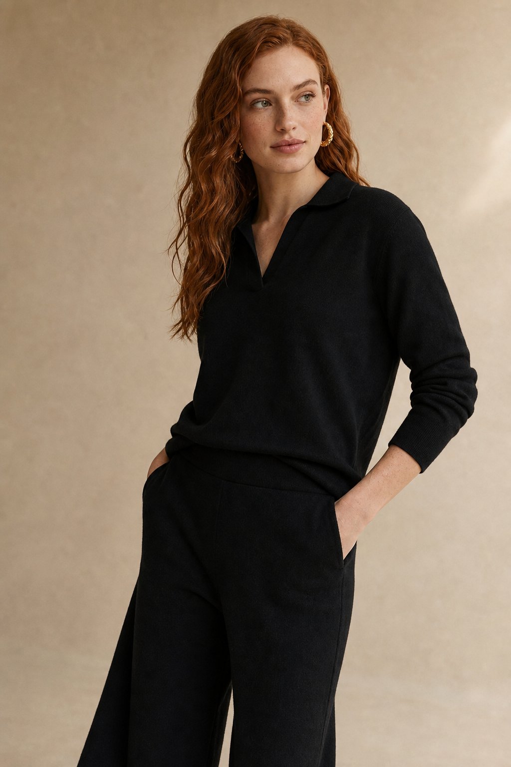 Knit Set Polo Collar Harem Trousers