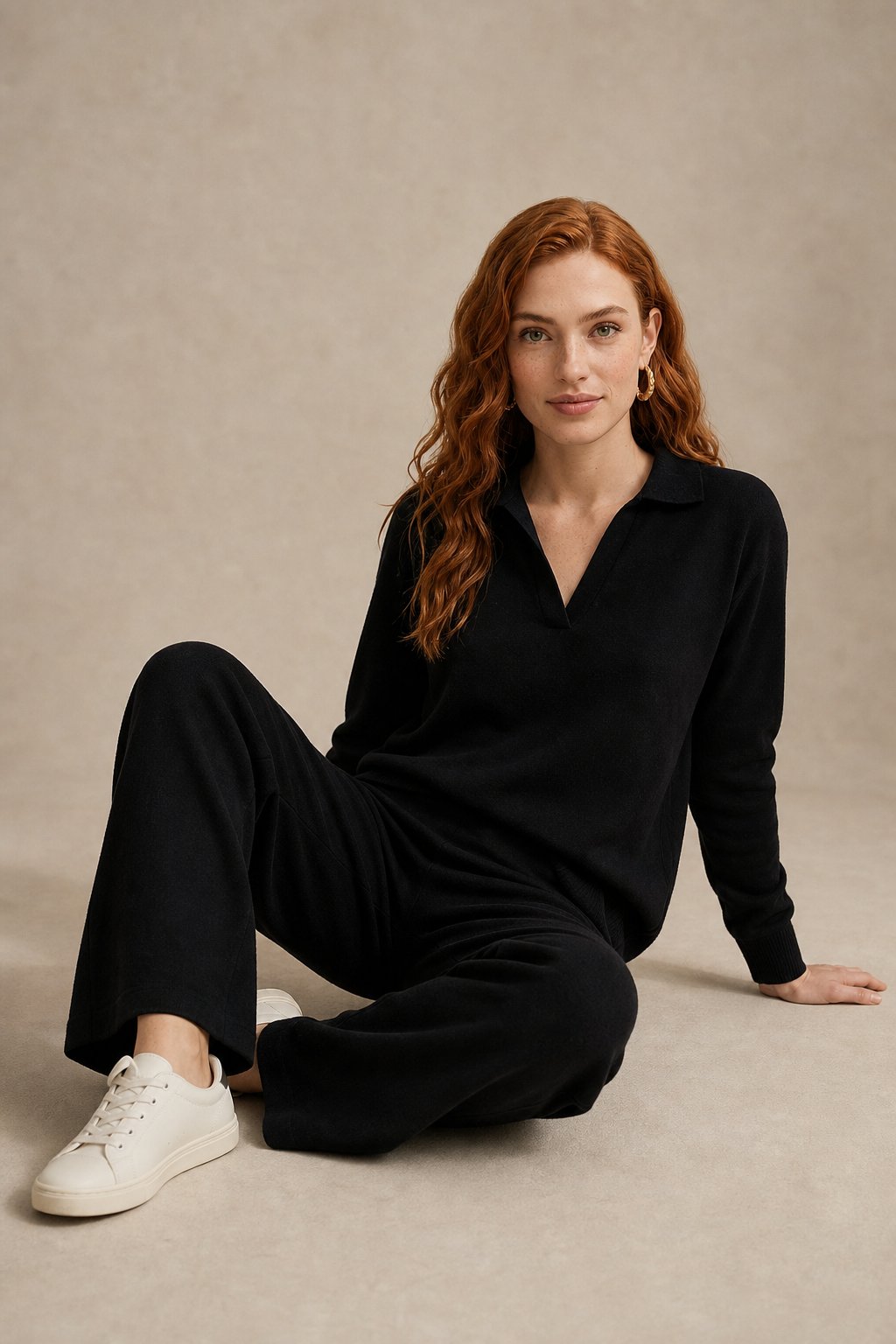 Knit Set Polo Collar Harem Trousers