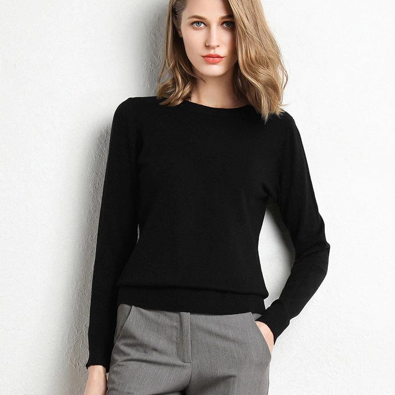 Fine Knit Jumper Round Neck Everyday in black, front view