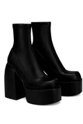 Platform ankle boots in black with block heel, side view
