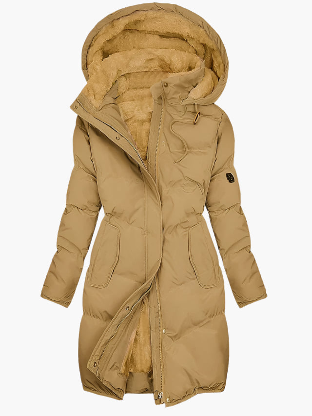 Quilted Coat Hooded Long Tailored Cut