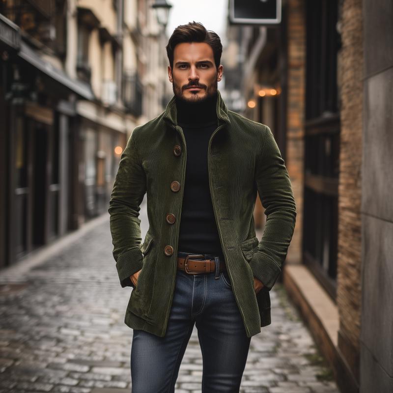 Corduroy Short Coat Stand Collar