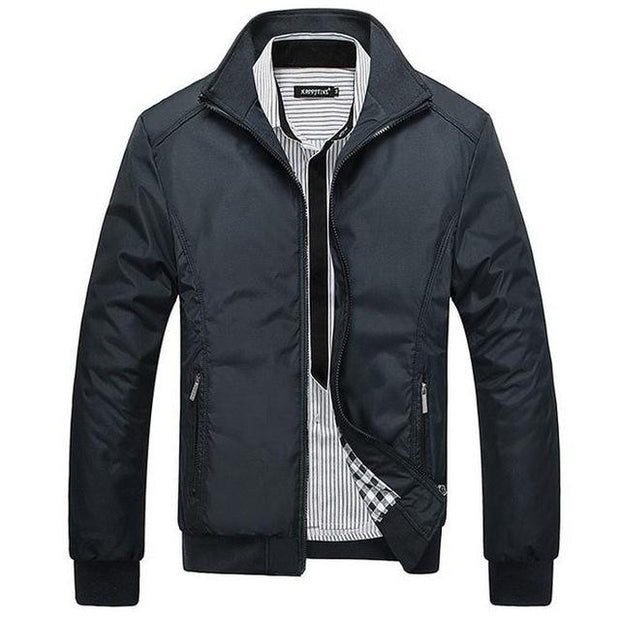 Slim fit casual jacket in black, front view