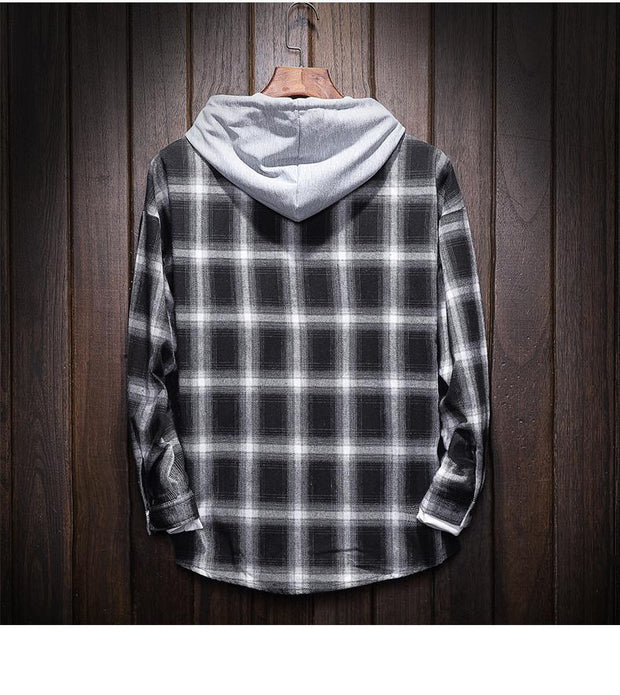 Plaid Hooded Shirt Casual Cotton