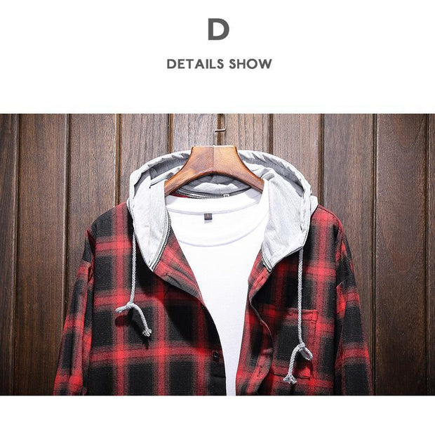 Plaid Hooded Shirt Casual Cotton