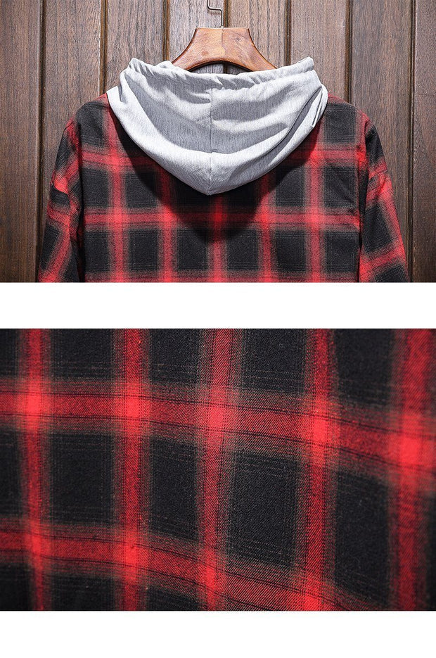 Plaid Hooded Shirt Casual Cotton
