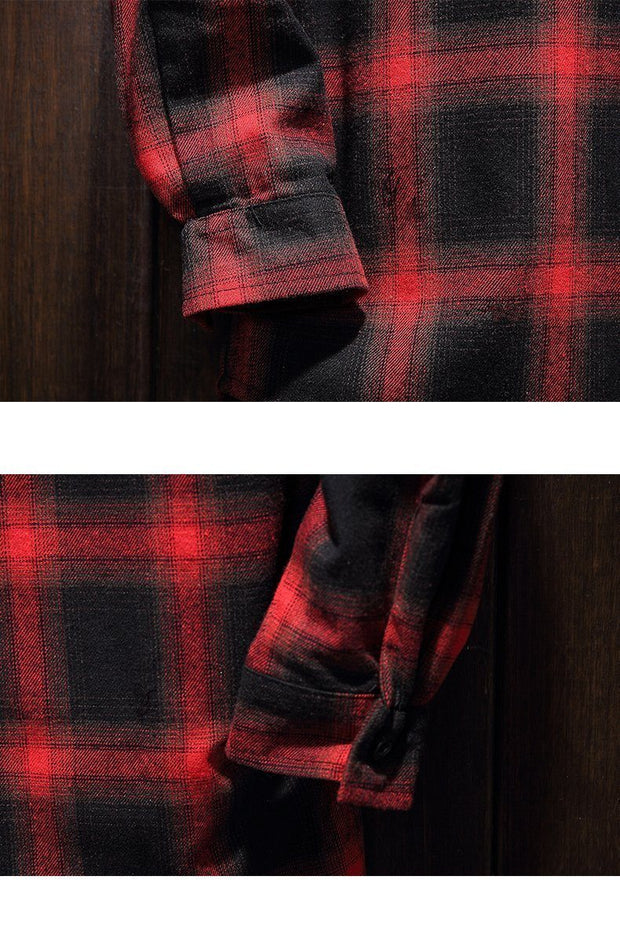 Plaid Hooded Shirt Casual Cotton