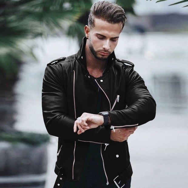Faux Leather Jacket Zip Front Style