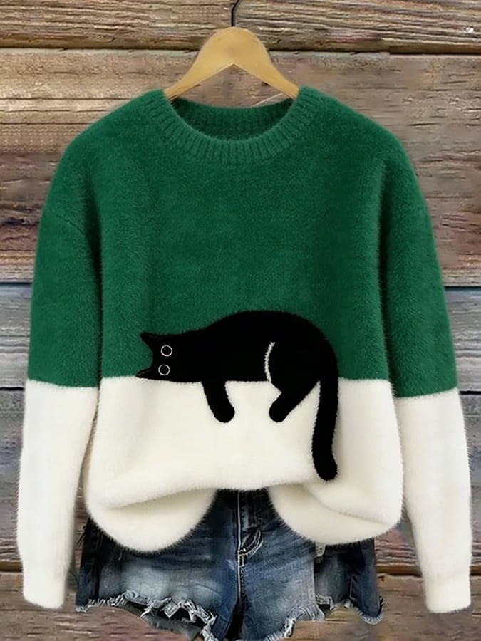 Jumper Cat Motif Relaxed Crew Neck