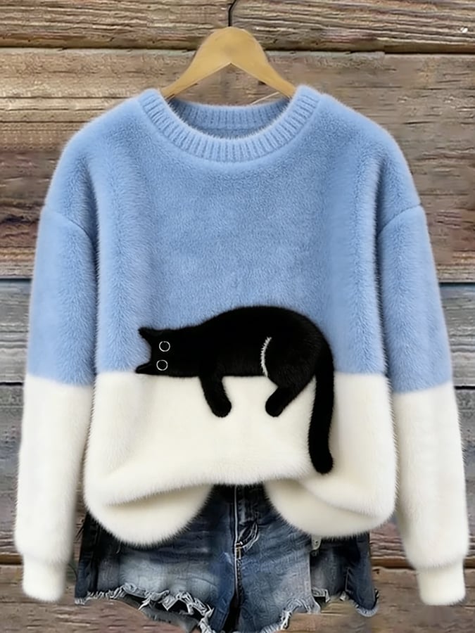 Jumper Cat Motif Relaxed Crew Neck