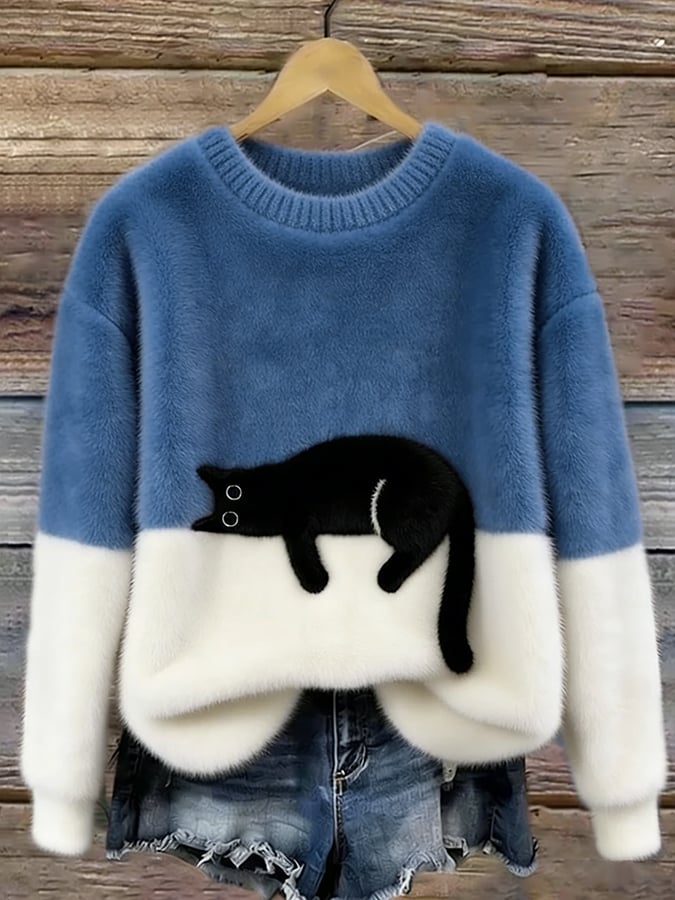 Jumper Cat Motif Relaxed Crew Neck