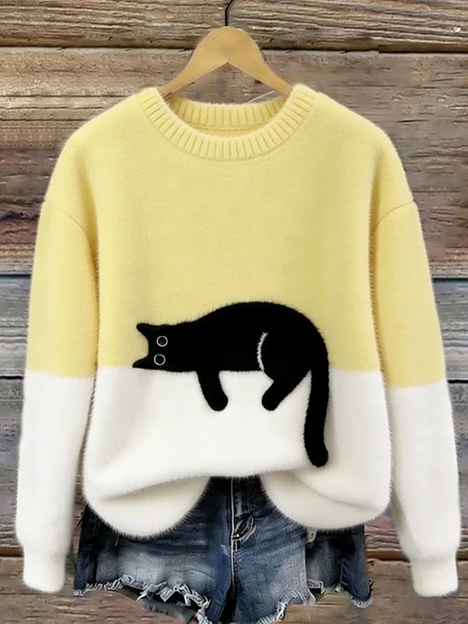 Jumper Cat Motif Relaxed Crew Neck