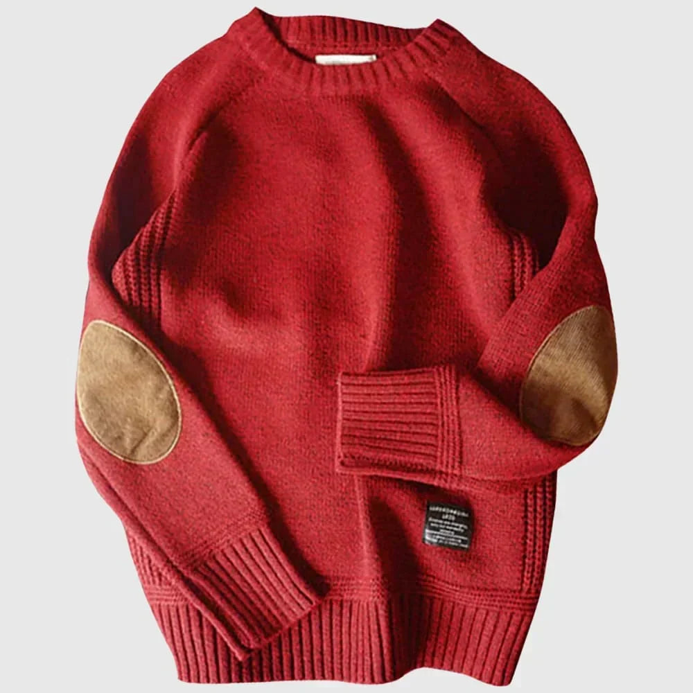 Crew-Neck Sweater Elbow-Patch Knit