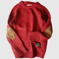 Crew-Neck Sweater Elbow-Patch Knit