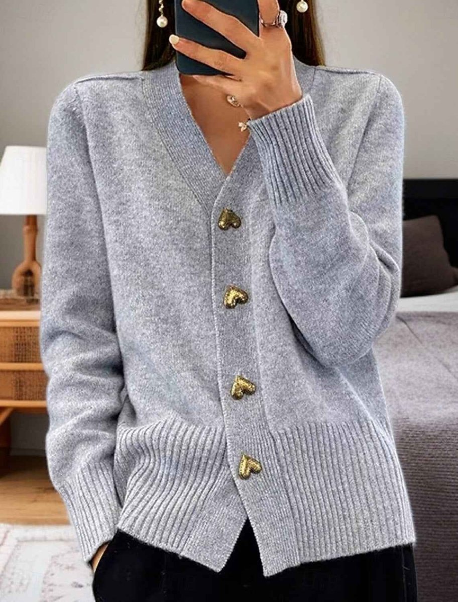 Button front knit cardigan in grey, front view