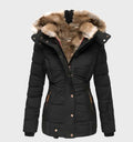 Slim fit hooded winter jacket in black, front view