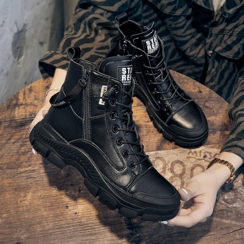Sneaker Boots Ankle High Profile Sole in black, front view